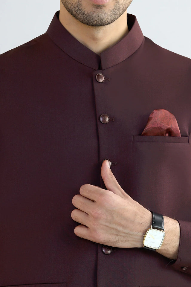 Maroon Shalwar Kameez with Waistcoat