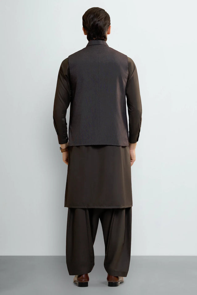 C-Brown Shalwar Kameez with Waistcoat