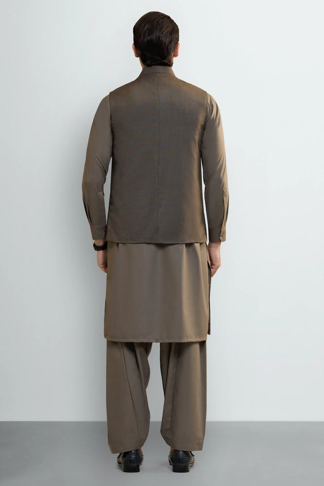 D-Beige Shalwar Kameez with Waistcoat