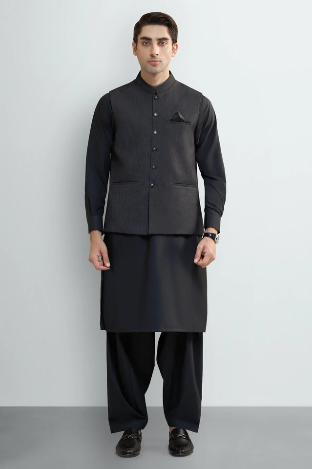 D-Grey Shalwar Kameez with Waistcoat