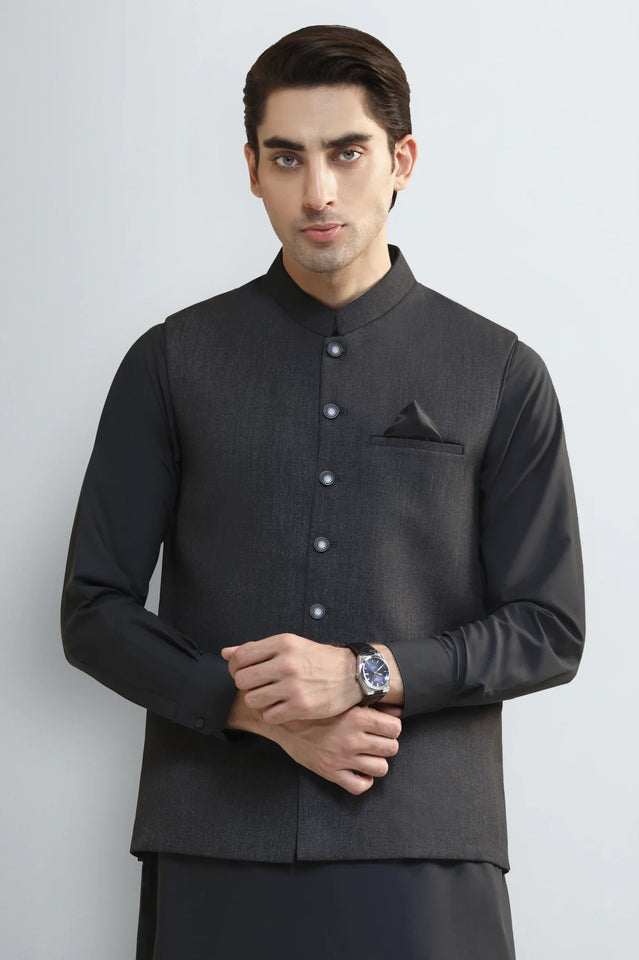 D-Grey Shalwar Kameez with Waistcoat