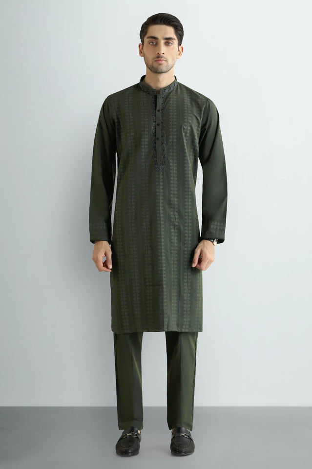 Olive Green Wash & Wear Kurta Pajama