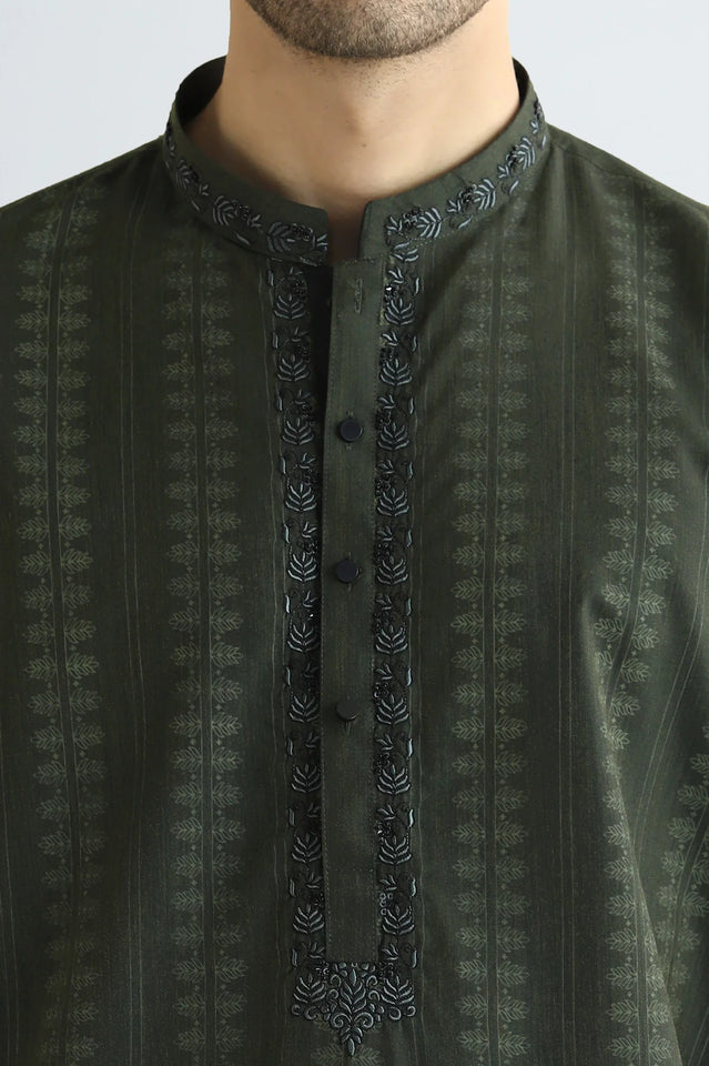 Olive Green Wash & Wear Kurta Pajama