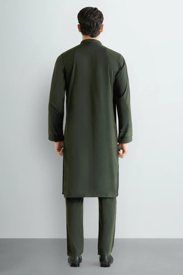 Olive Green Wash & Wear Kurta Pajama