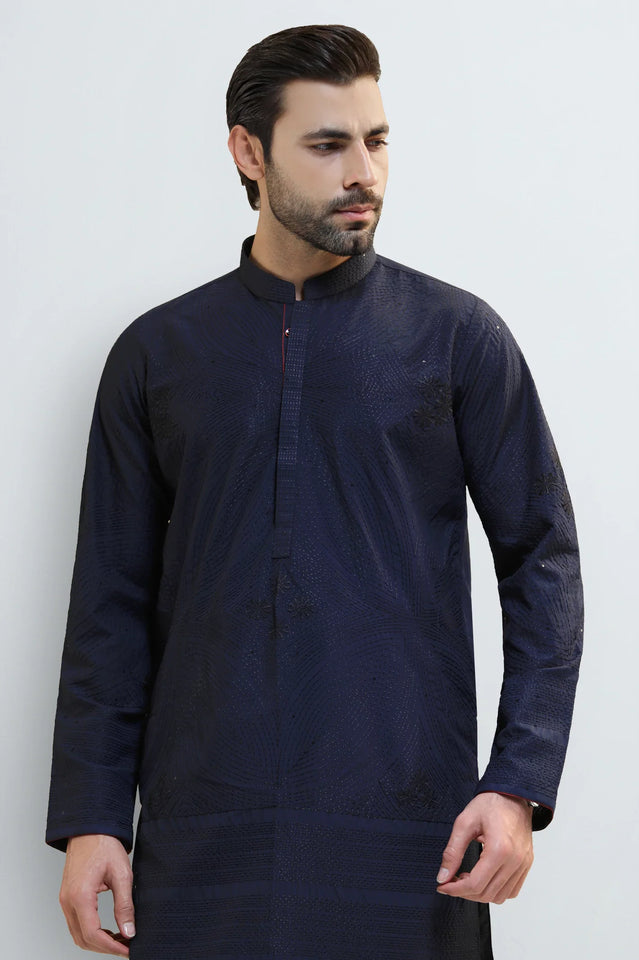 Navy Blue Wash & Wear Kurta Pajama