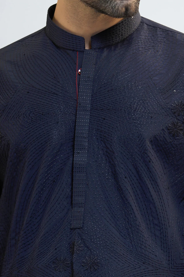Navy Blue Wash & Wear Kurta Pajama