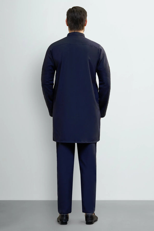 Navy Blue Wash & Wear Kurta Pajama