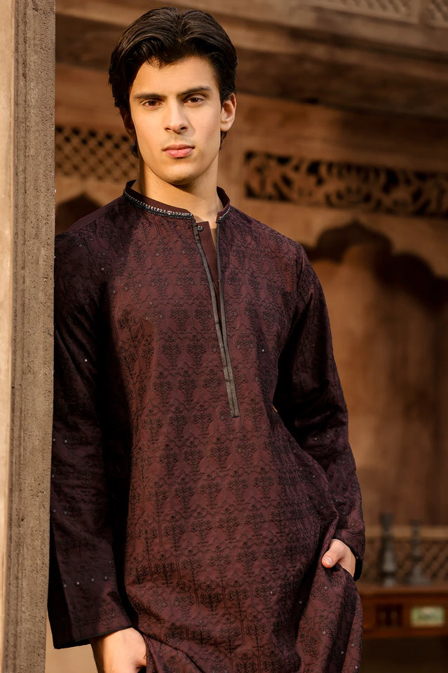 Burgundy Wash & Wear Kurta Pajama