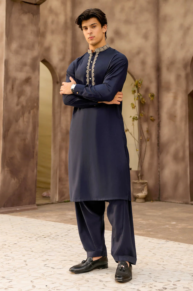 Navy Blue Wash & Wear Shalwar Kameez