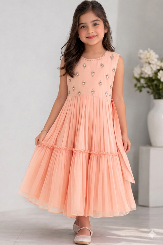 Kids formal clothes | Peach & Gold | Formal 3 Piece Suit | Viscose Chambray Katan | KDD-03358