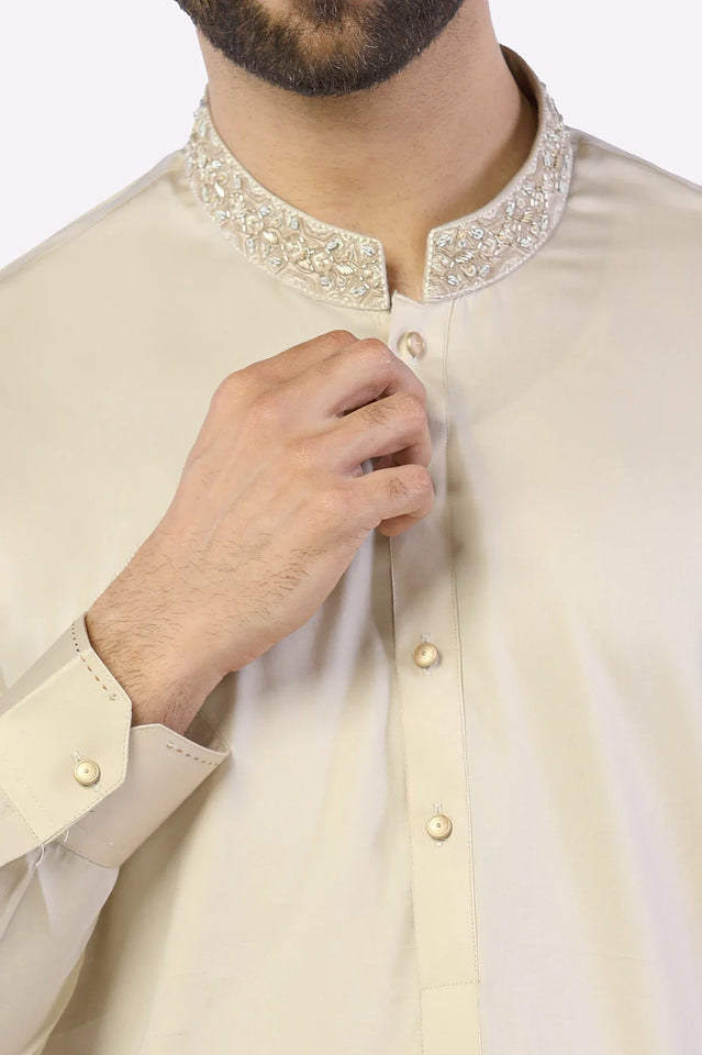 Fawn Cotton Shalwar Kameez