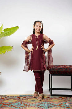 Kids formal clothes | Maroon | Formal 3 Piece Suit | Viscose Chambry Katan | KDD-03239