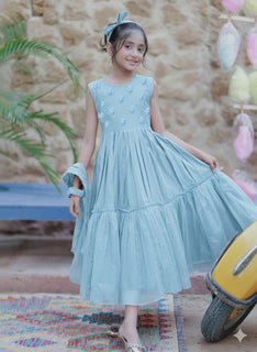 Kids formal clothes | Green & Gold | Formal 3 Piece Suit | Viscose Chambray Katan | KDD-03357