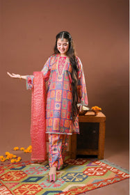 Girls formal clothes | Digital Print & Multicolor | Formal 3 Piece Suit  | Polyester Tussar Silk | GDD-03258