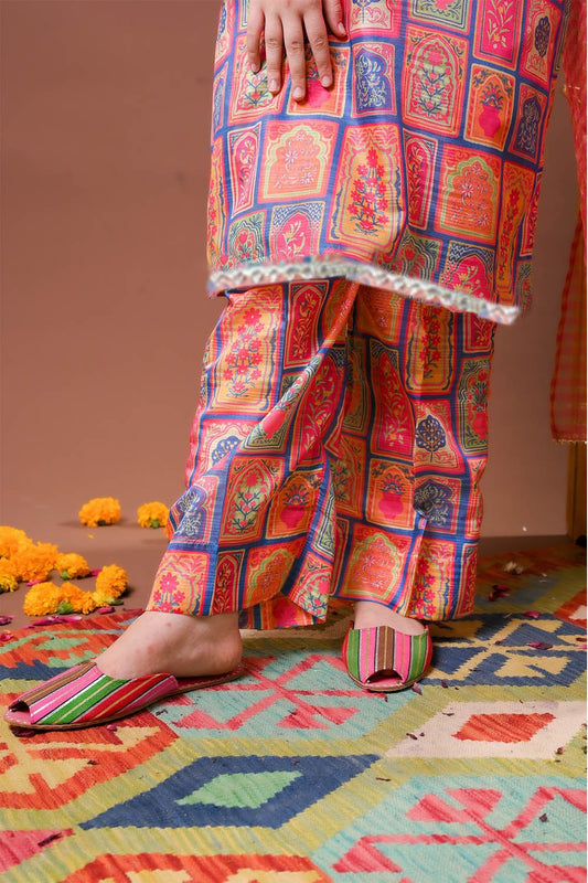 Girls formal clothes | Digital Print & Multicolor | Formal 3 Piece Suit  | Polyester Tussar Silk | GDD-03258