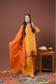 Girls formal clothes | Mustard & Gold | Formal 3 Piece Suit  | Viscose Raw-Silk | GDD-03153