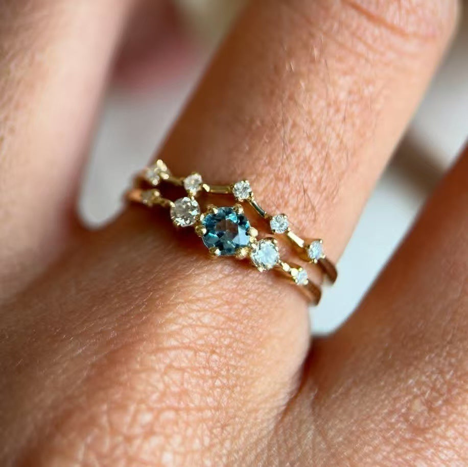 Couple Sea Blue Diamond Simple Jewelry Ring Female