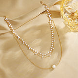 Pearl Chain Pendant Three-layer Necklace For Women Twin All-matching