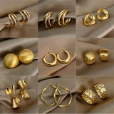 Silver Needle Retro Geometric Metal Earrings Female Niche Temperament