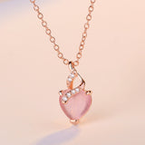 Women's Heart-shaped Pink Crystal Synthetic Pendant Necklace